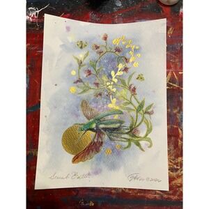 Original Scarab painting Beetle Watercolor Gold accent Painting Signed artwork